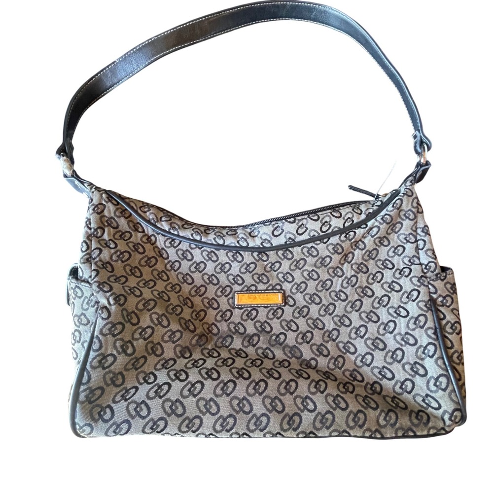 Shoulder Bag Hobo Purse Monogram Print Zip Closure Inside Outside pockets 10x7"